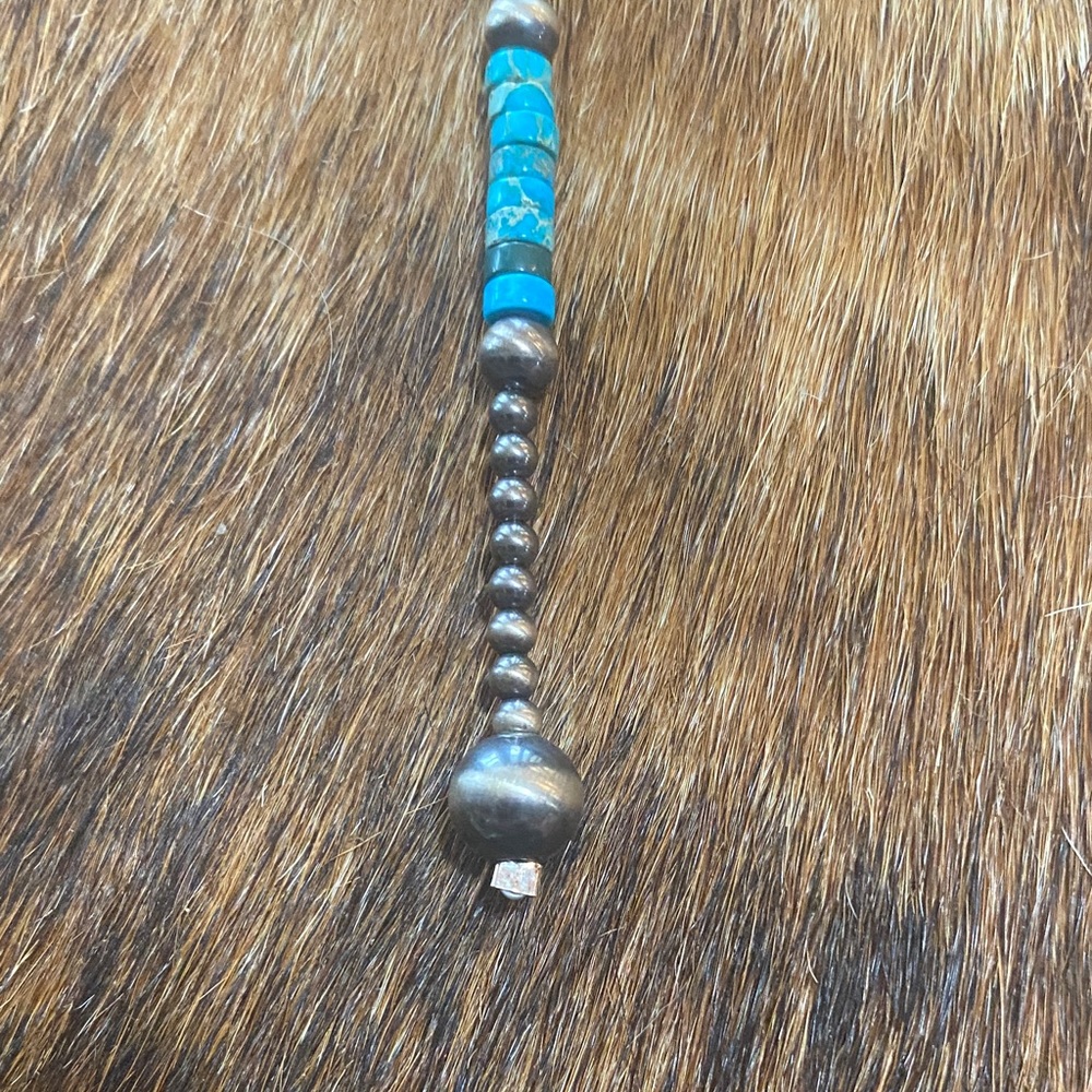 Turquoise and Navajo Beaded Lariat Necklace - Picture 7 of 8